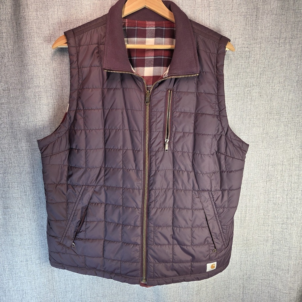 Carhartt‎ Women's Reversible Vest Purple Plaid XL Quilted Cottagecore Western